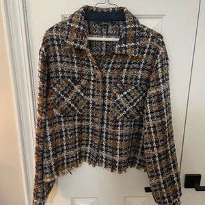 CHARLIE B Plaid Jacket - Navy, White, Brown